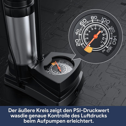 Fahrradpumpe mit Manometer Mini tragbar 11bar 160PSI