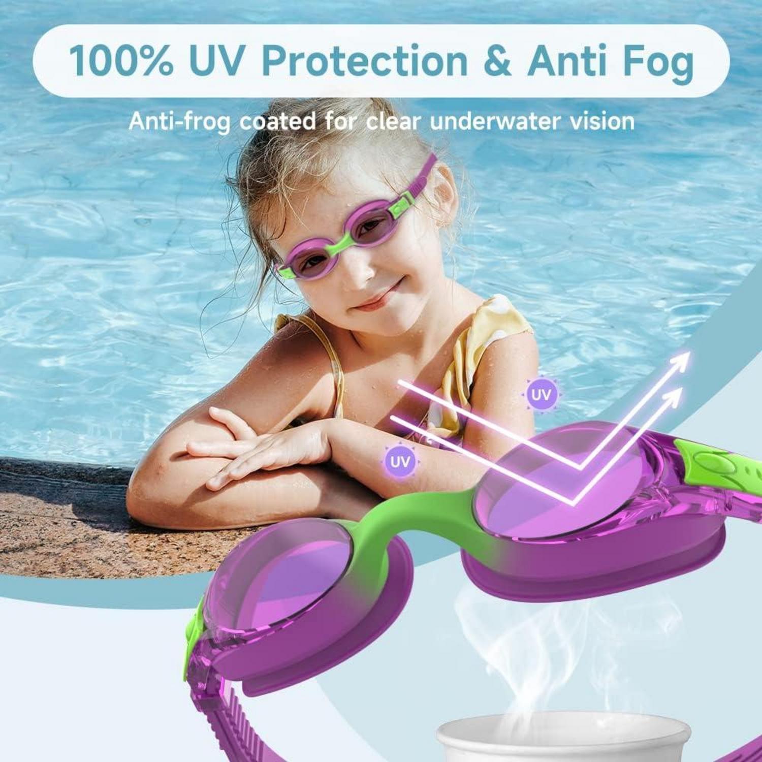 Findway Schwimmbrille Kinder Junior 3-10 Jahre Rosa Violett 2er-Set UV-Schutz