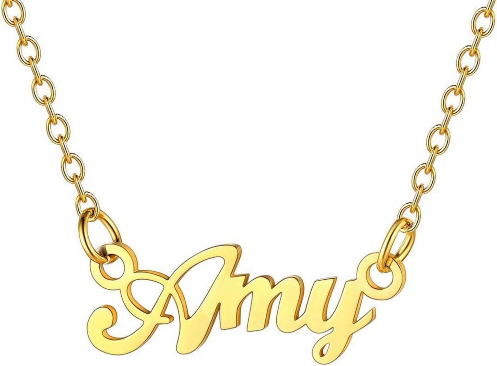 Namenskette Edelstahl vergoldet Anhänger Halskette 45cm+5cm