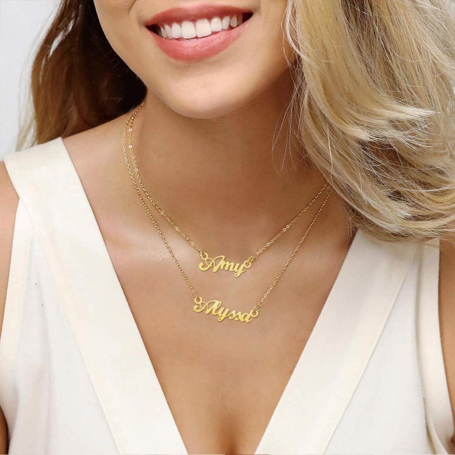 U7 Damen Namenskette Edelstahl vergoldet personalisierte