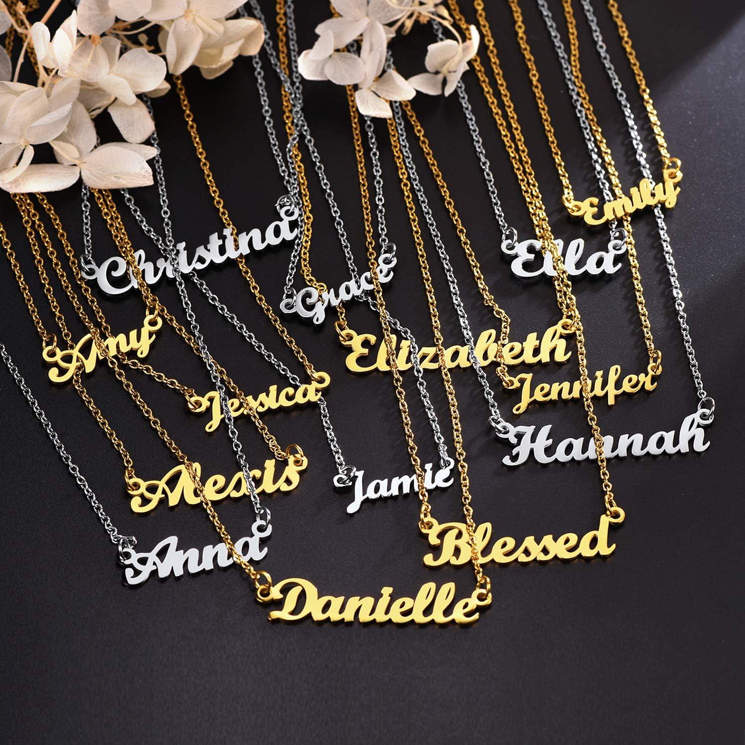 Damen Namenskette Edelstahl vergoldet Anhänger Schlüsselbeinkette 45+5cm