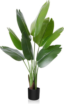 Künstliche Paradiesvogel Pflanze 120cm Tropische Palme mit 8 Blättern