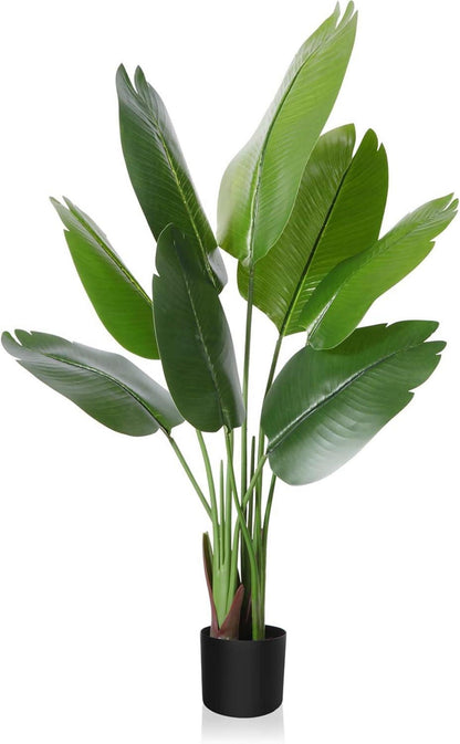 Künstliche Paradiesvogel Pflanze 120cm Tropische Palme mit 8 Blättern