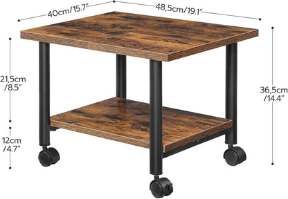 Druckertisch mit arretierbaren Rädern und 2 Ebenen, Industrie-Design, für Büro, Fax, Dunkelbraun/Schwarz