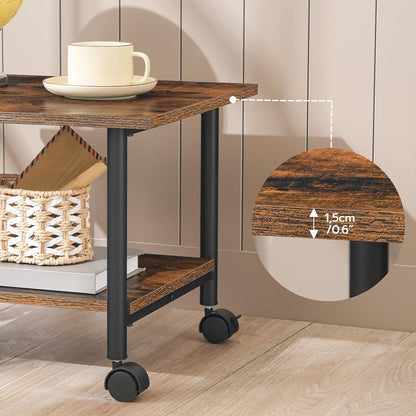 Druckertisch mit arretierbaren Rädern und 2 Ebenen, Industrie-Design, für Büro, Fax, Dunkelbraun/Schwarz
