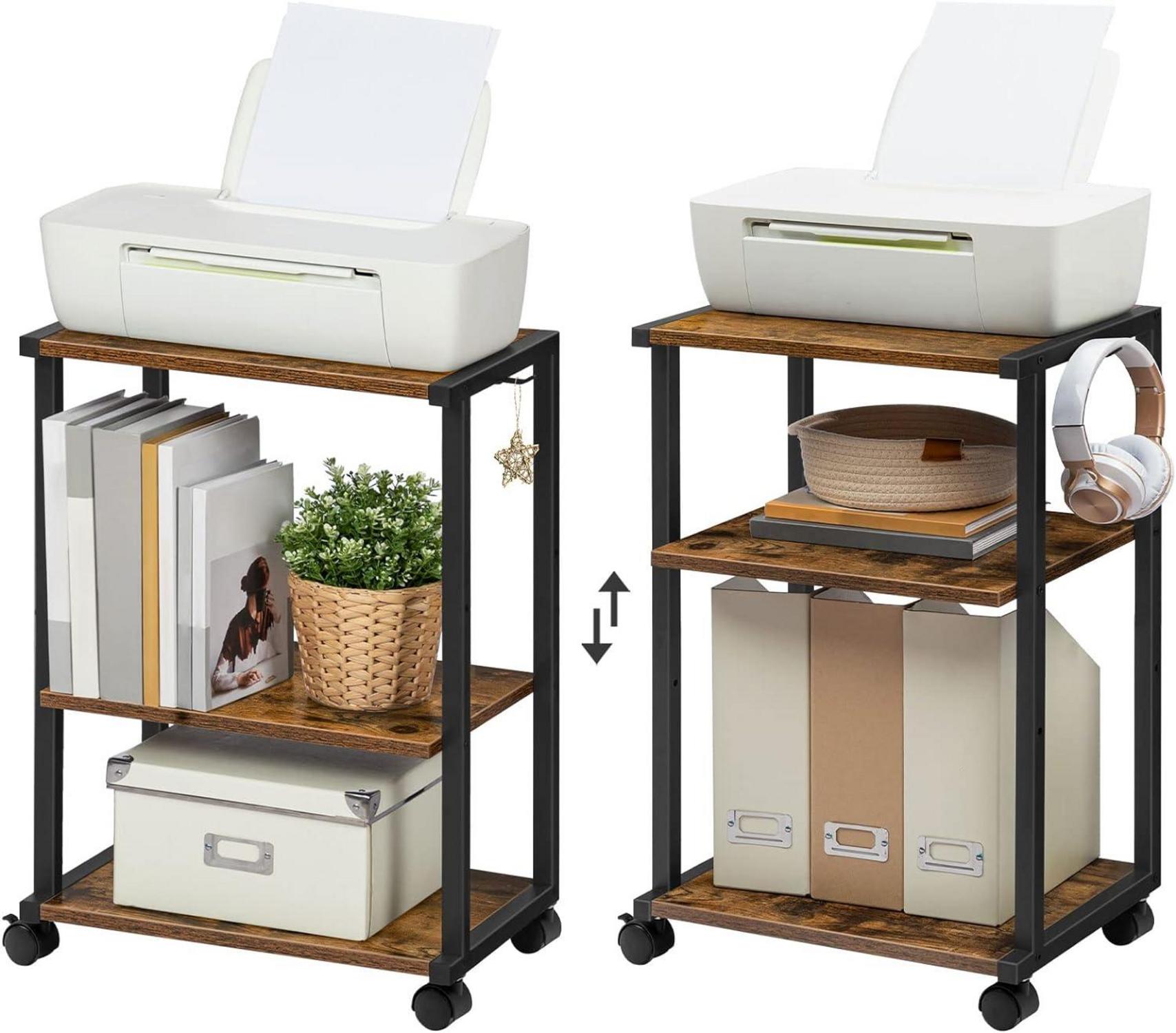 Druckertisch 3-stöckig mit Rollen Höhenverstellbar Büro Druckerwagen 42x28x64cm