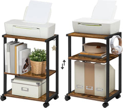 Druckertisch 3-stöckig mit Rollen Höhenverstellbar Büro Druckerwagen 42x28x64cm