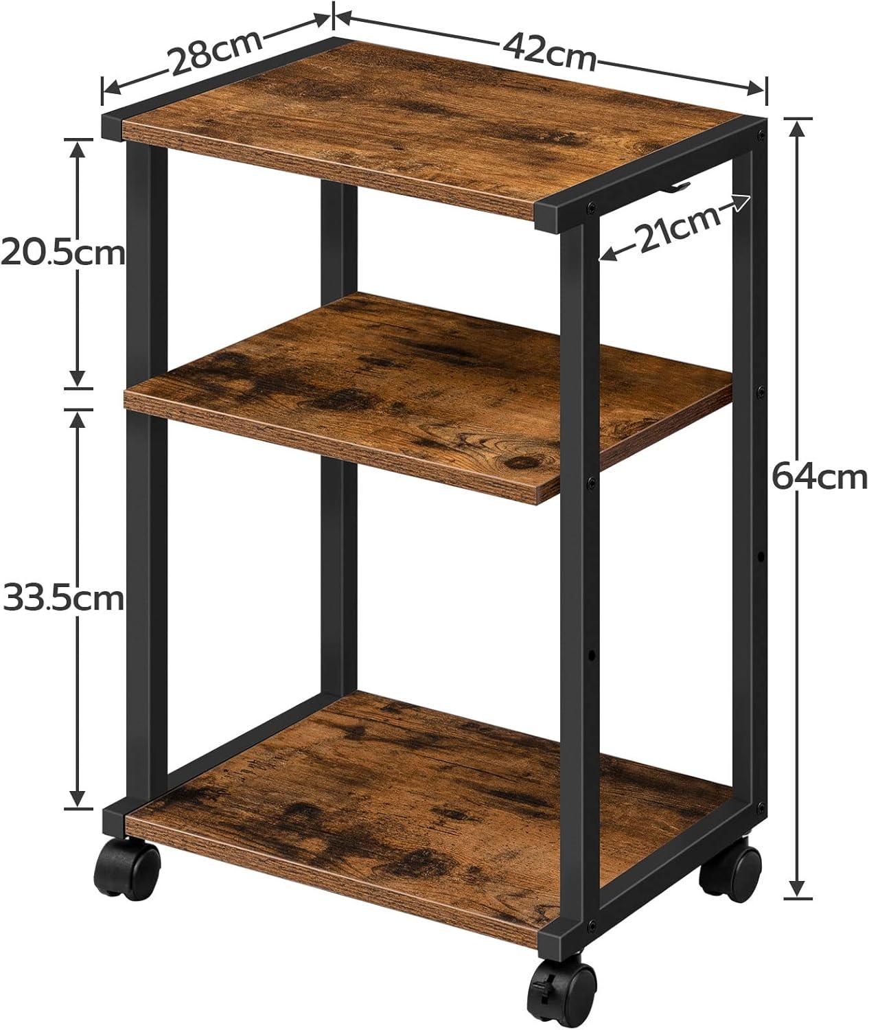 Druckertisch 3-stöckig mit Rollen Höhenverstellbar Büro Druckerwagen 42x28x64cm