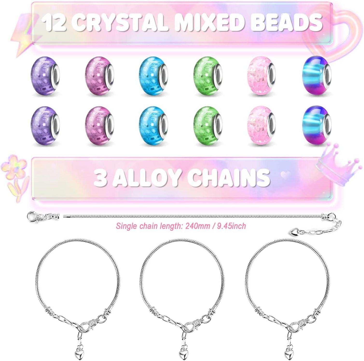 BIIB Mädchen Armband Schmuck Bastelset, Geschenke 5-12 Jahre, 3 verstellbare Armbänder, DIY Party Craft Kit