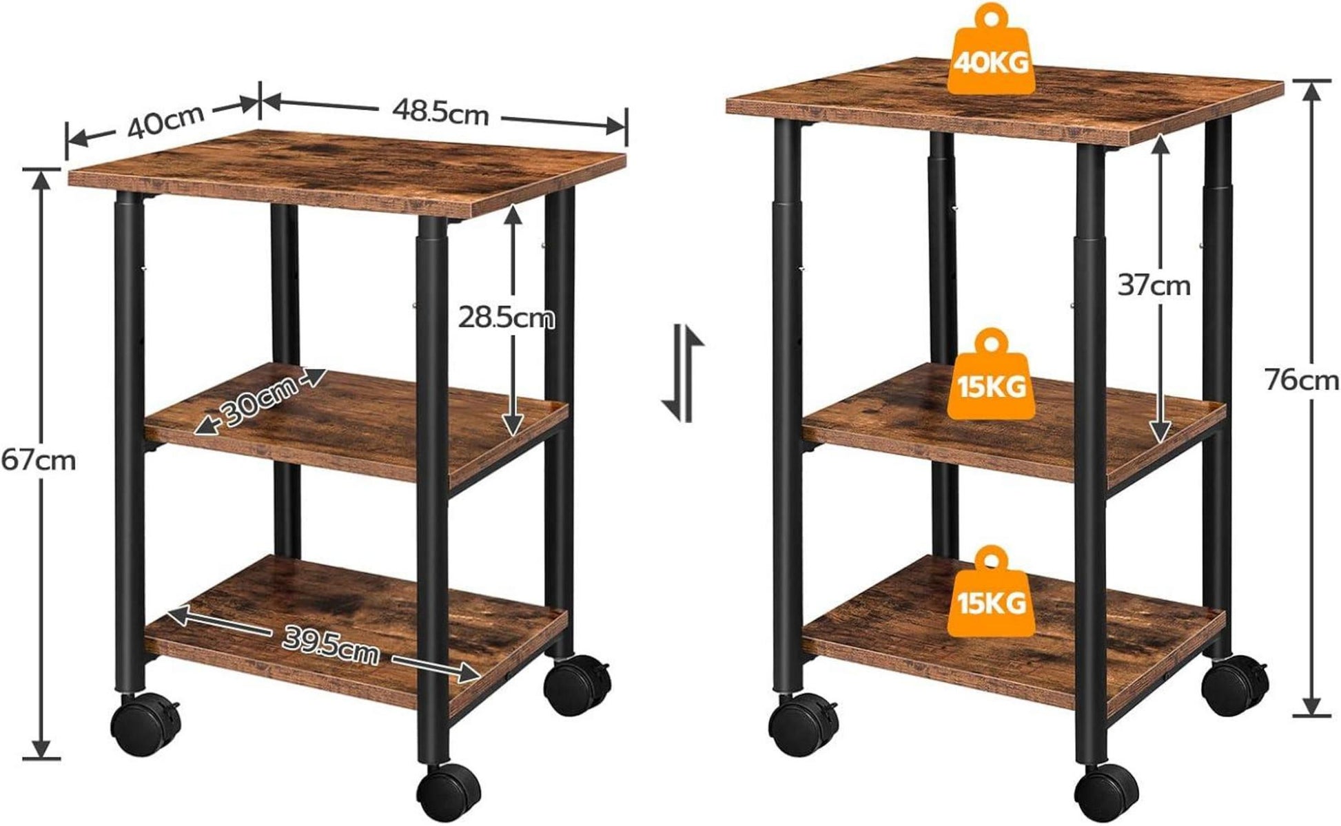 Druckertisch rollbar mit arretierbaren Rädern, 3
