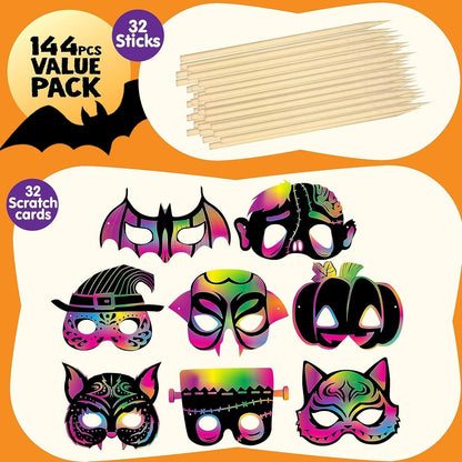 JOYIN 32-teiliges Halloween-Kratzmasken-Set mit 8 Designs