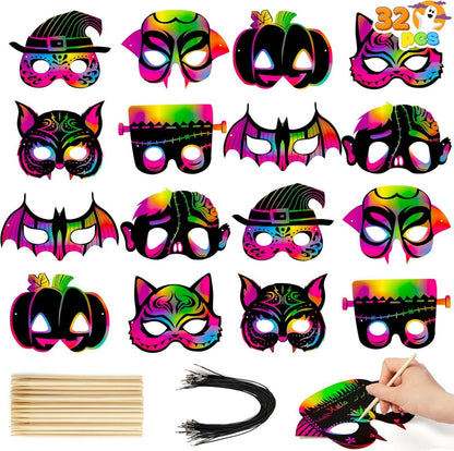 32-teiliges Halloween-Kratzmasken-Set mit 8 Designs