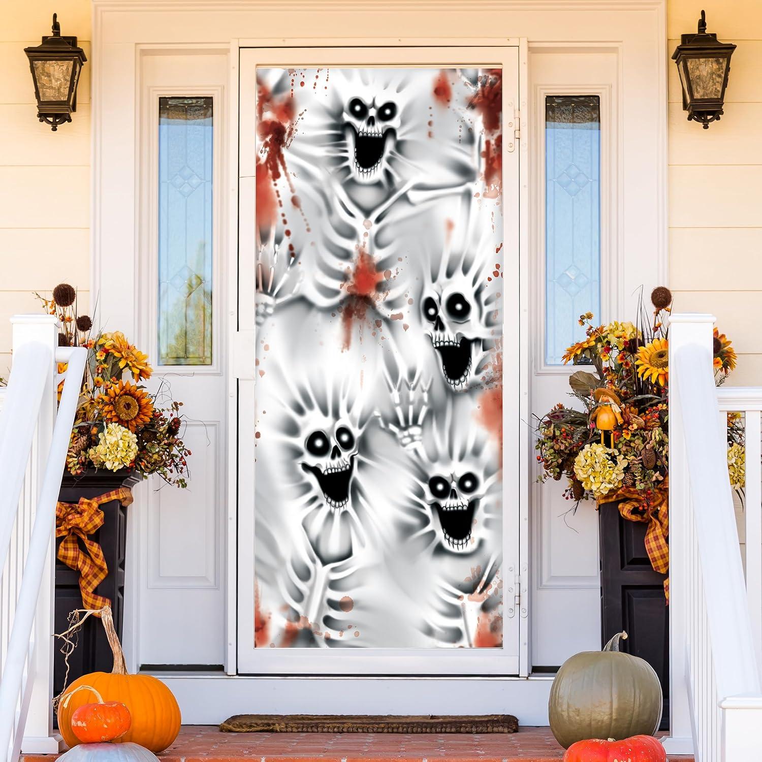 JOYIN 3D-Design Gruselige Skelett-Türabdeckung für Halloween 76,2 x 182,9 cm