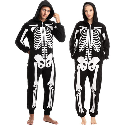 Halloween Skelett Unisex Onesie Pyjama  Erwachsene Schwarz