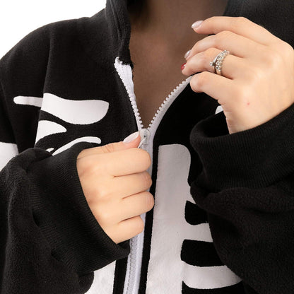 Halloween Skelett Unisex Onesie Pyjama Cosplay Kostüm Schwarz