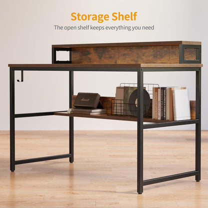 Brauner Schreibtisch mit Ablage- und Bücherregal 120x60x88cm, Gaming- und