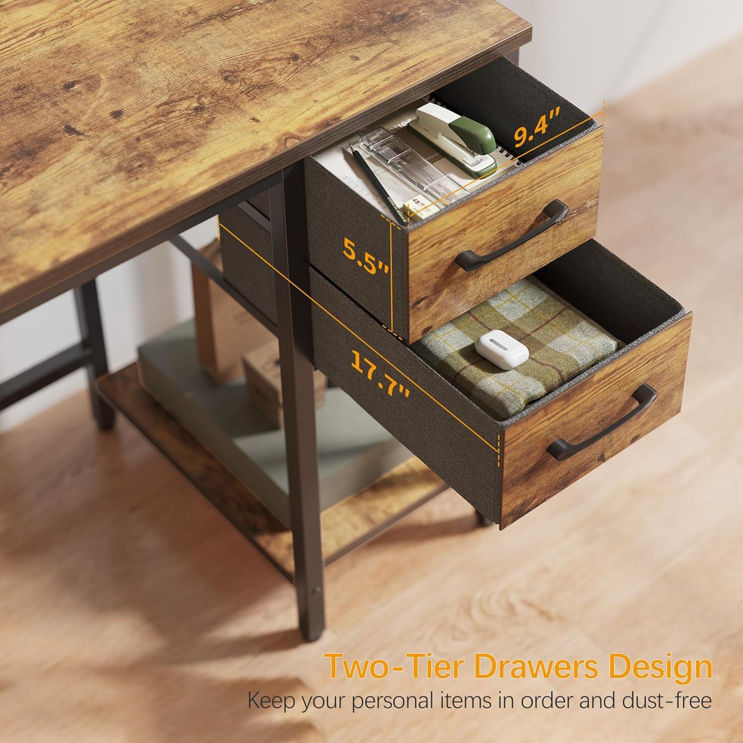 Schreibtisch mit Regal und 2 Schubladen, 120 x 60 cm, Industrie-Design