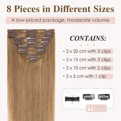 Echthaar Clip-In Extensions Dunkelblond 50cm