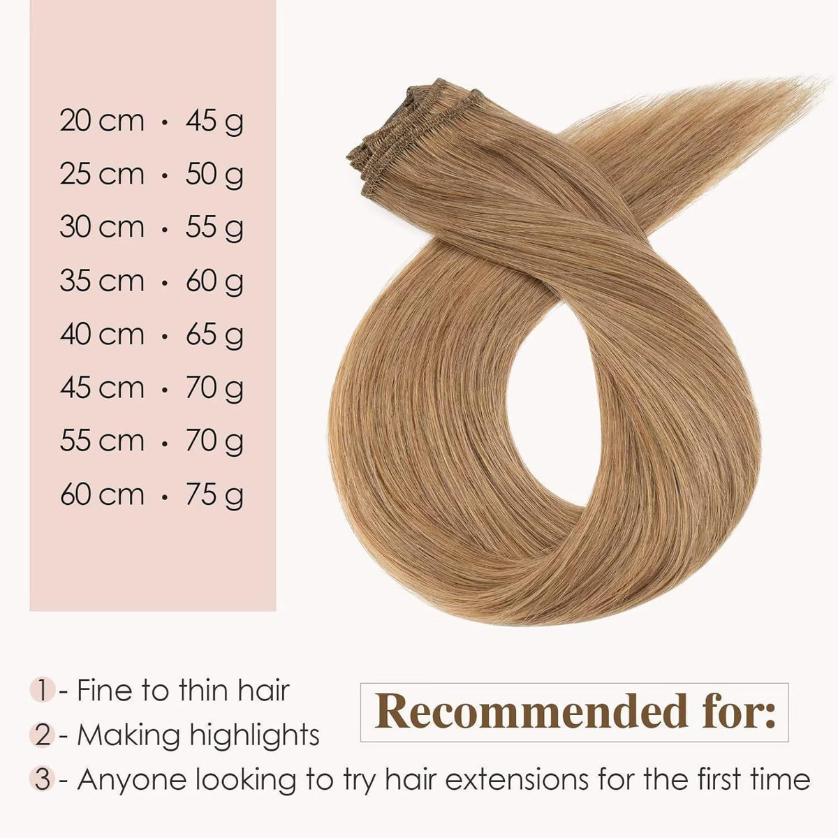 Echthaar Clip-In Extensions Dunkelblond 50cm