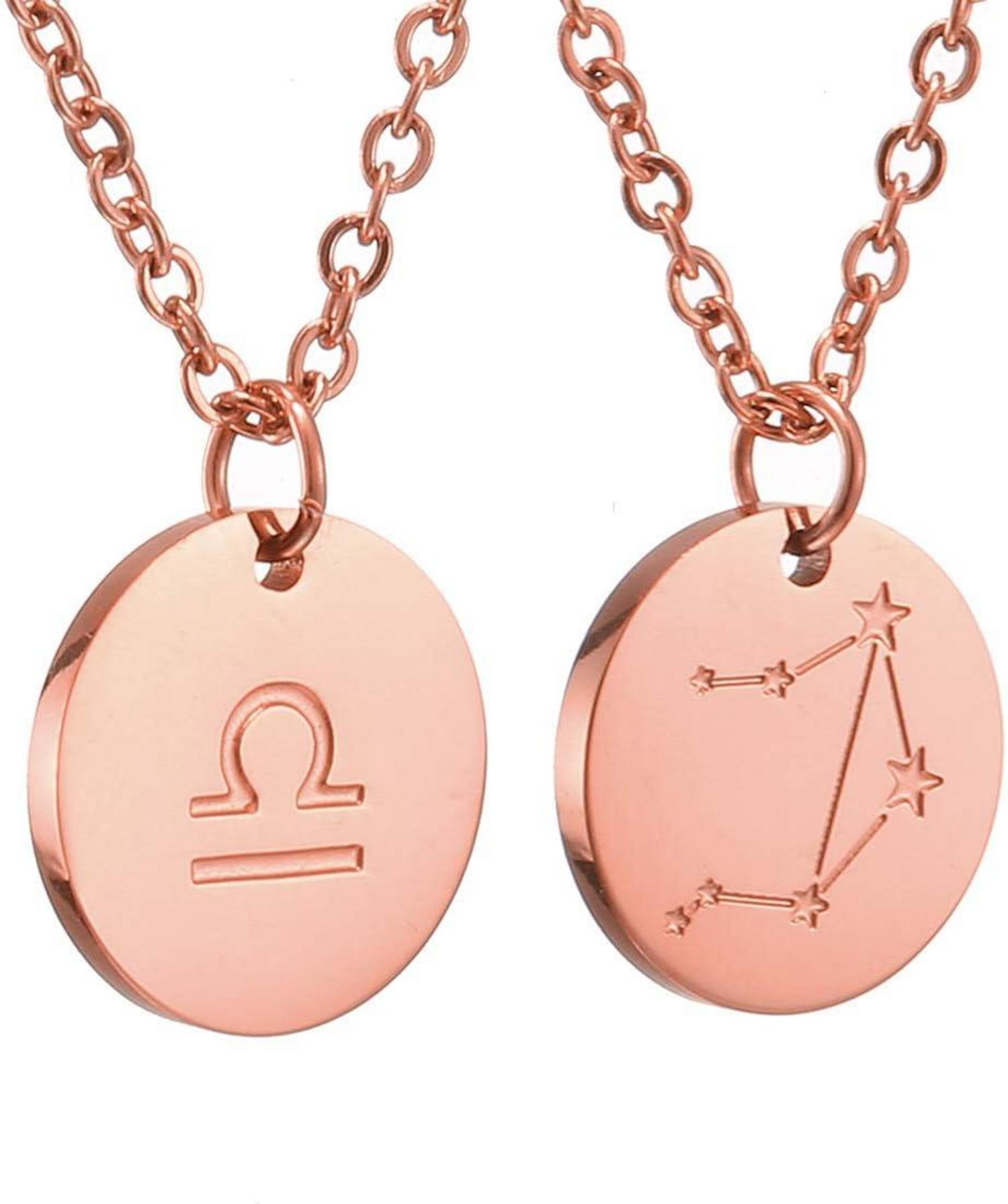 Zodiac Horoskop Anhänger 28K Rosegold Waage Sternzeichen Kette