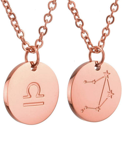 Zodiac Horoskop Anhänger 28K Rosegold Waage Sternzeichen Kette