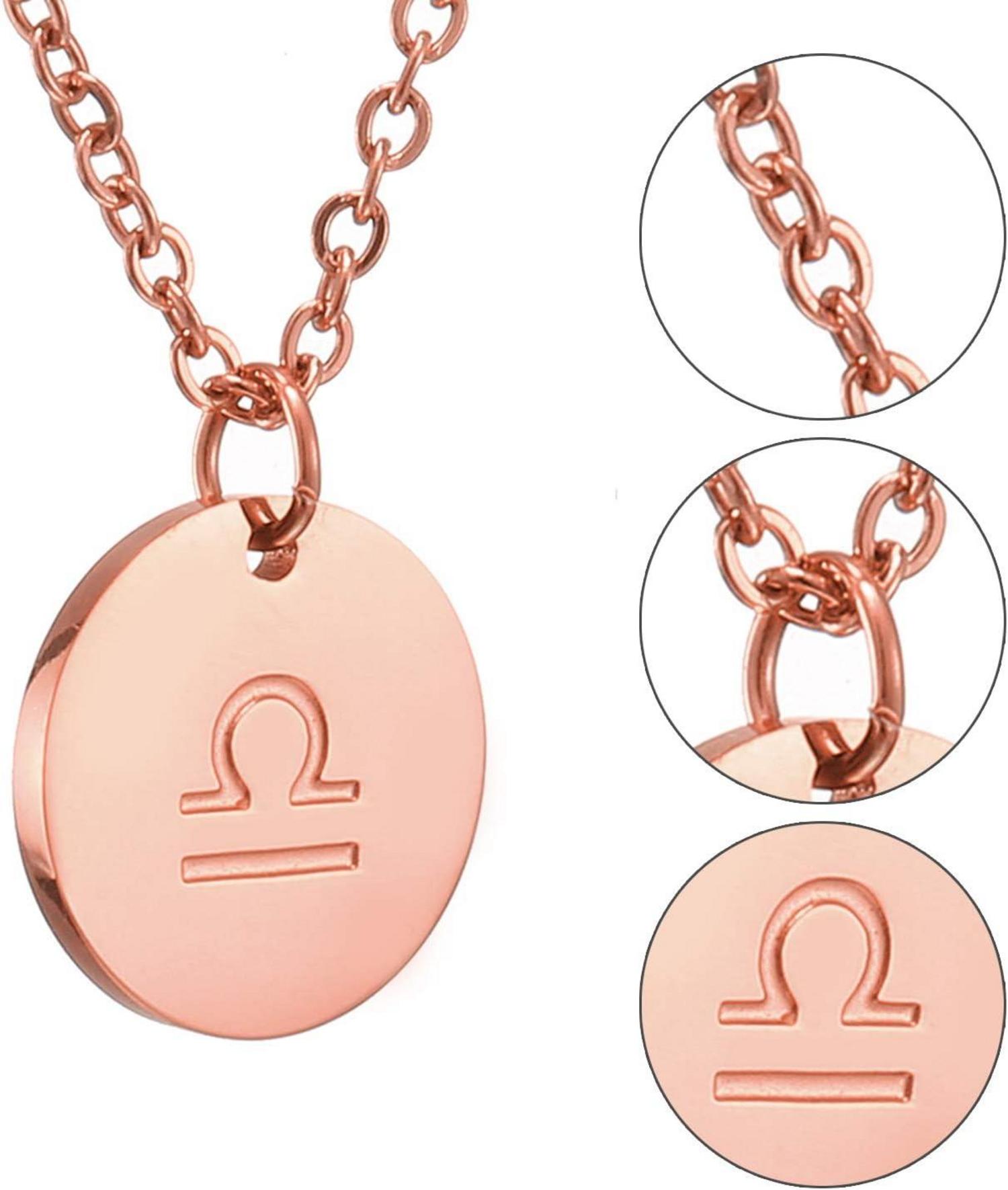 Zodiac Horoskop Anhänger 28K Rosegold Waage Sternzeichen Kette