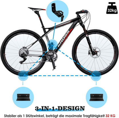 Fahrrad Wandhalterung 3-in-1 für MTB, E-Bikes, Rennrad - Schwarz
