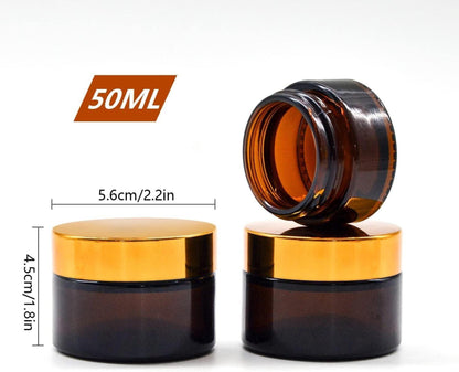 6er Set Amber Glas Cremedose 50ml mit Schraubverschluss und