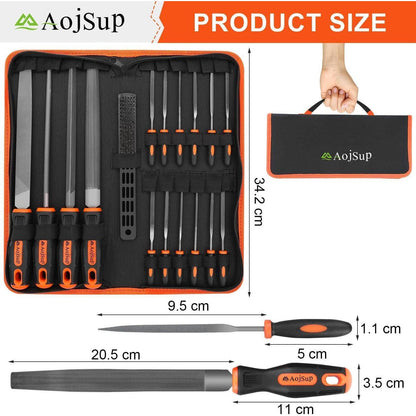 18-tlg. Feilenset Metall und Holz mit Tragetasche, Profi