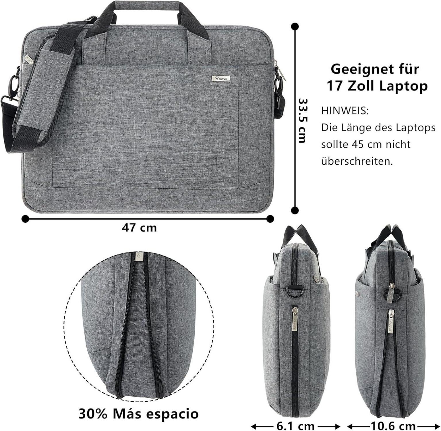 Laptoptasche 17-17,4 Zoll grau, wasserdicht, groß, Innenfächer, erweiterbar, kompatibel mit Macbook Dell HP