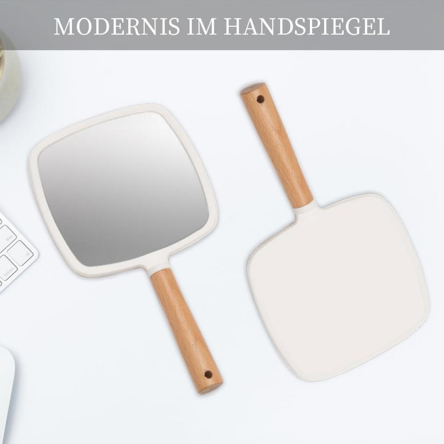 Handspiegel Holz-Griff Make-up Rasieren tragbar Reise-Kosmetikspiegel