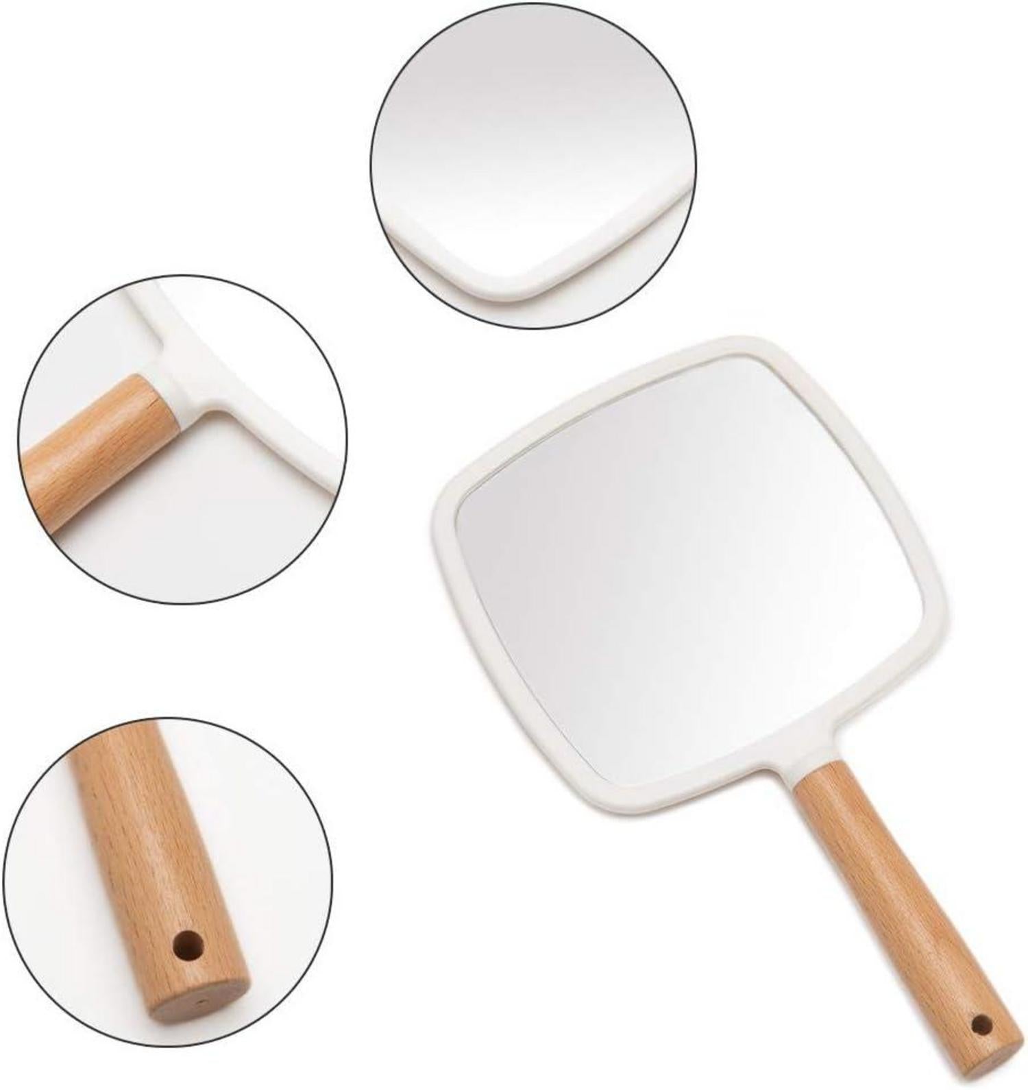 Handspiegel Holzgriff Make-up Rasieren tragbar Reise quadratisch