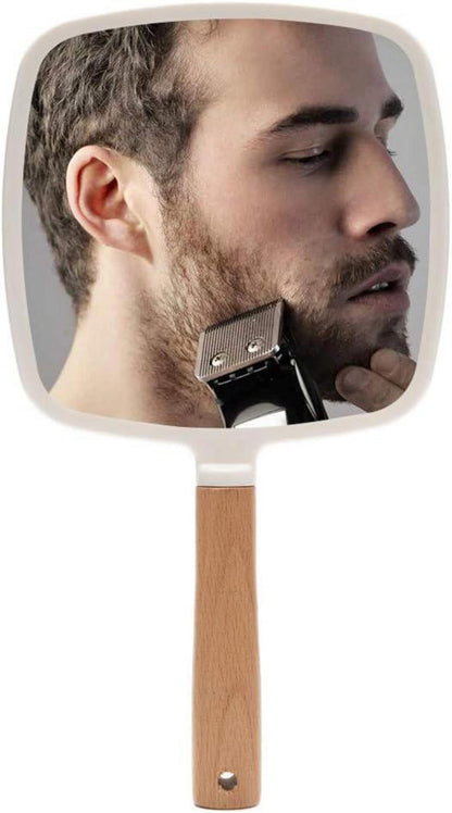 Handspiegel Holzgriff Make-up Rasieren tragbar quadratisch