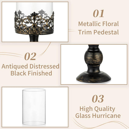 Vintage Distressed Black Hurricane Kerzenständer Set 2 Stück