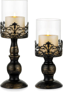 Vintage Distressed Black Hurricane Kerzenhalter Set für Hochzeitsfeier