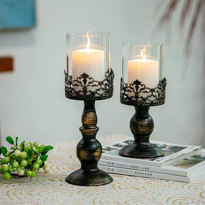 Vintage Distressed Black Hurricane Kerzenhalter Set für Hochzeitsfeier