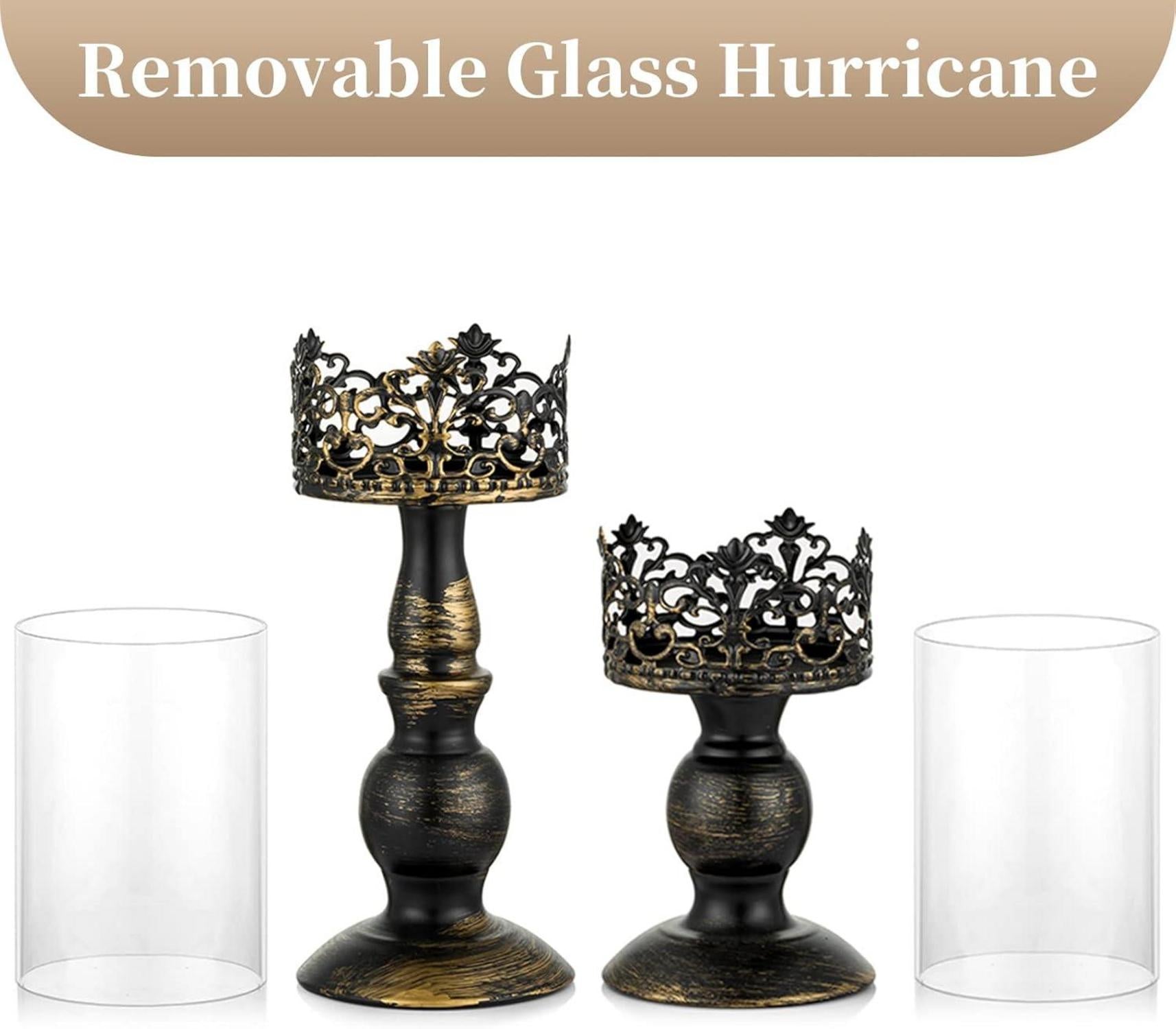 Vintage Distressed Black Hurricane Kerzenständer Set 27cm & 33cm