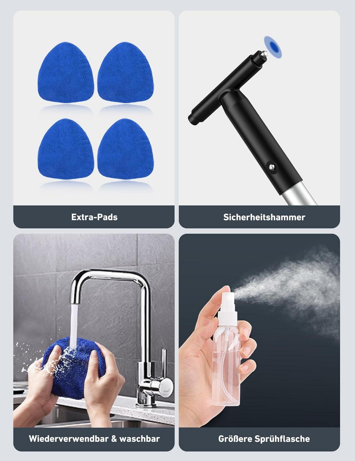 Auto Windschutzscheibe Reiniger mit ausziehbarem Griff und 4 Mikrofaserpads