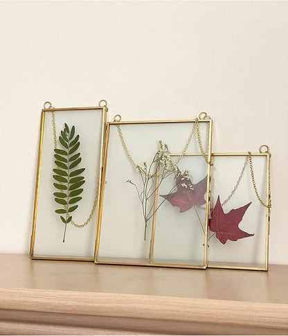 Goldener Bilderrahmen 10x22cm aus Kupfer Messing Glas Geometrische