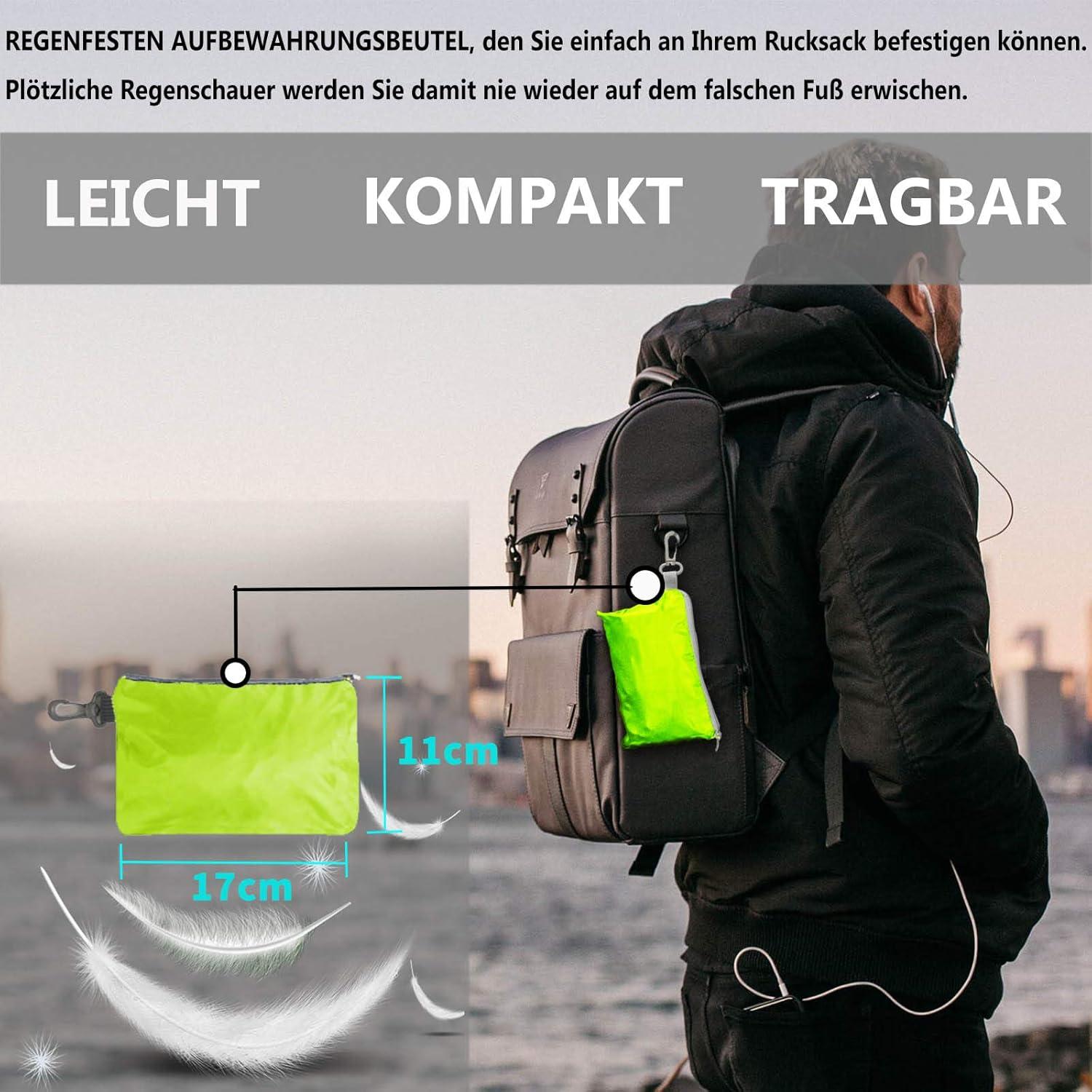 Regenschutz für Rucksäcke 50-65L Gelb, Wasserdicht, Reflektoren