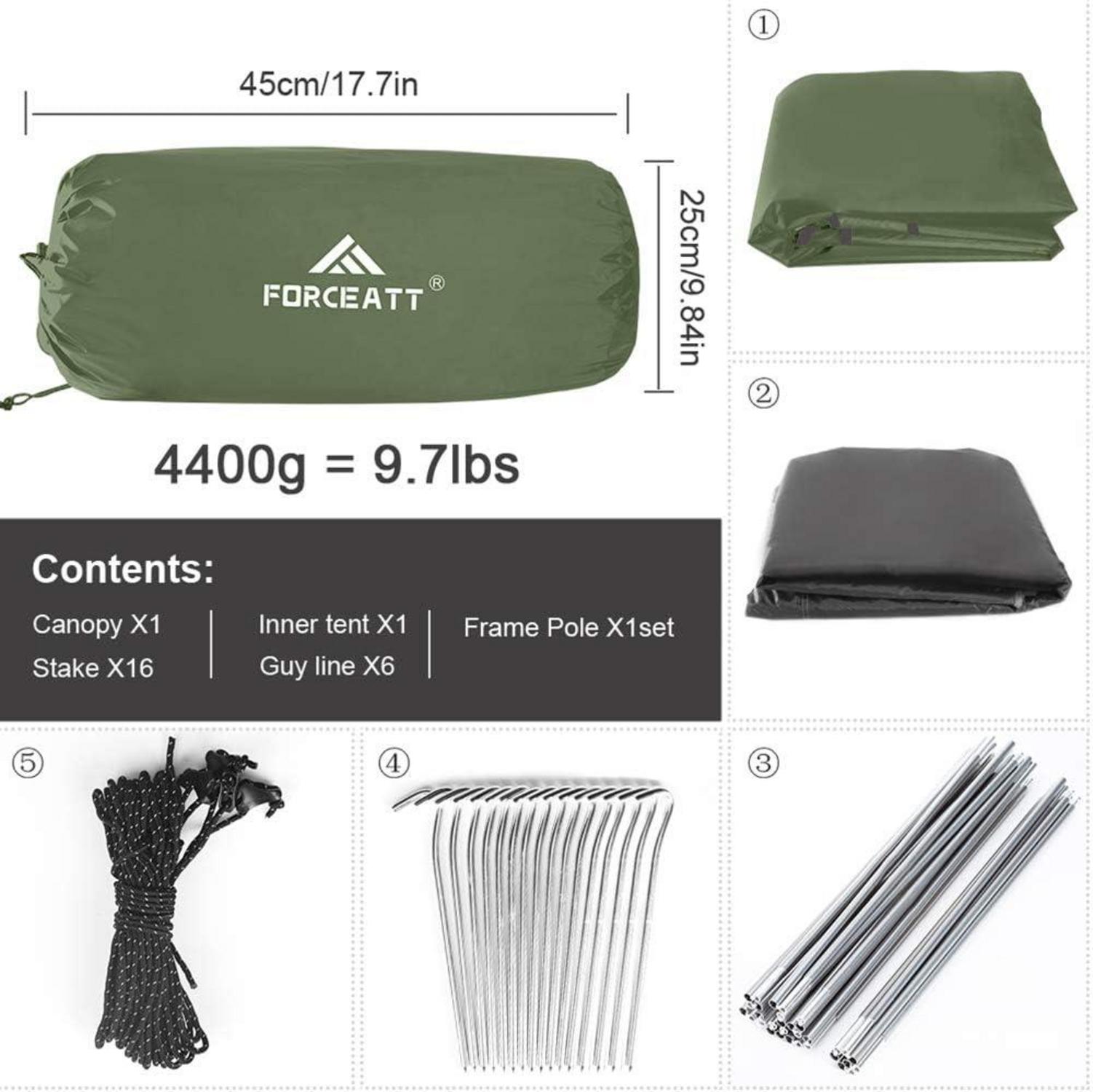 Forceatt Zelt 2/3/4 Personen Camping Wasserdicht Ultraleicht Kuppelzelt