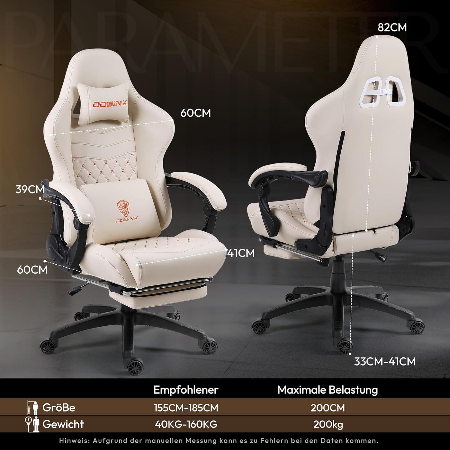 Ergonomischer Gaming Stuhl mit Massage und Fußstütze - Elfenbein