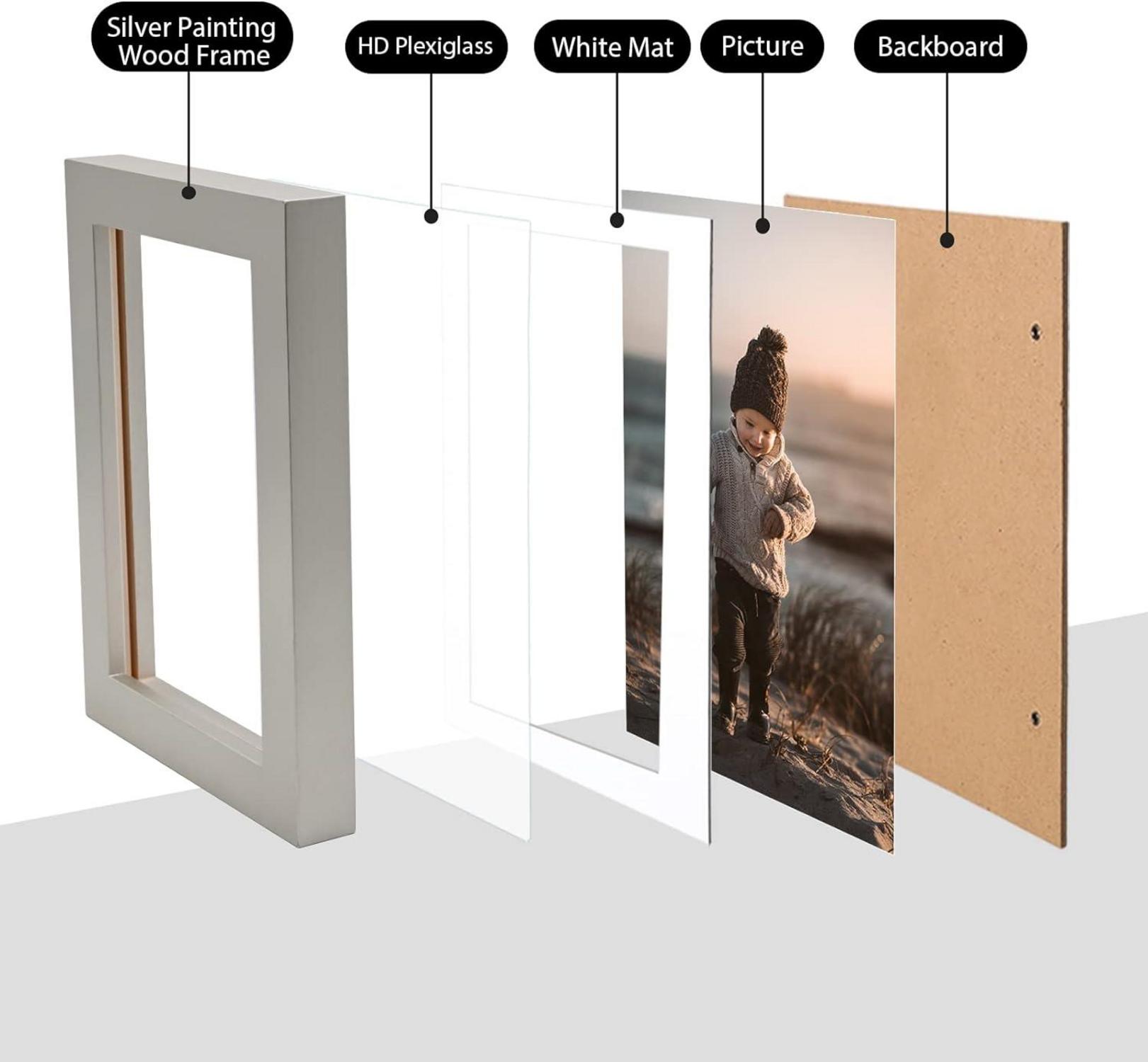Bilderrahmen Silber Holzrahmen Acryl Plexiglas 10x15 Display