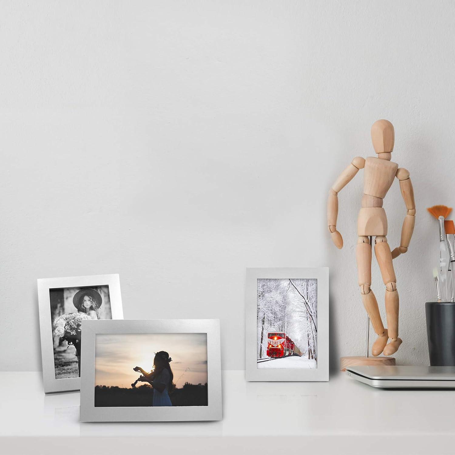 KINLINK 10x15 Silber Bilderrahmen aus Massivholz mit Acrylglas - Tisch & Wandmontage