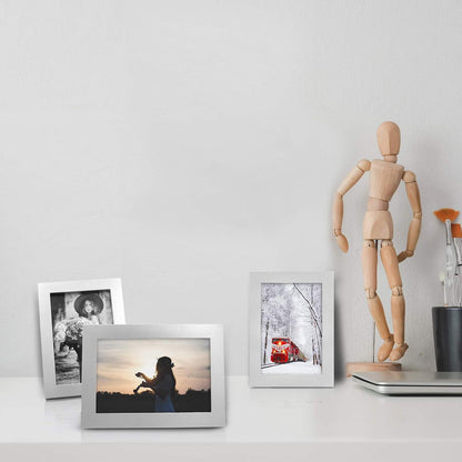 KINLINK 10x15 Silber Bilderrahmen aus Massivholz mit Acrylglas - Tisch & Wandmontage