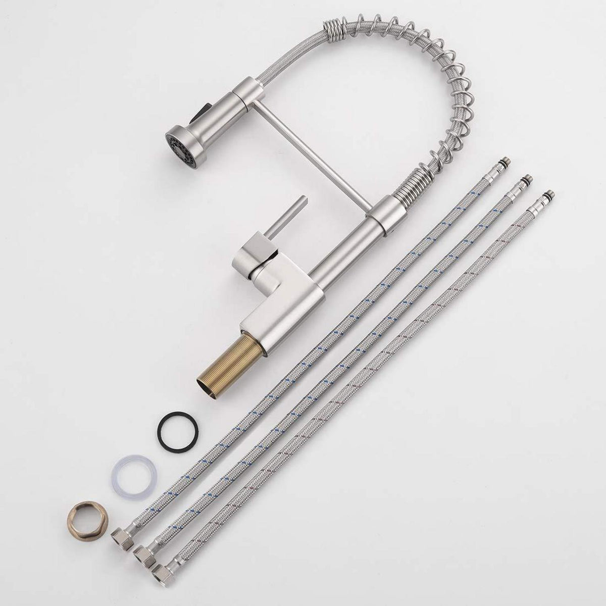 Niederdruck Küchenarmatur mit Brause – Gebürstetes Nickel