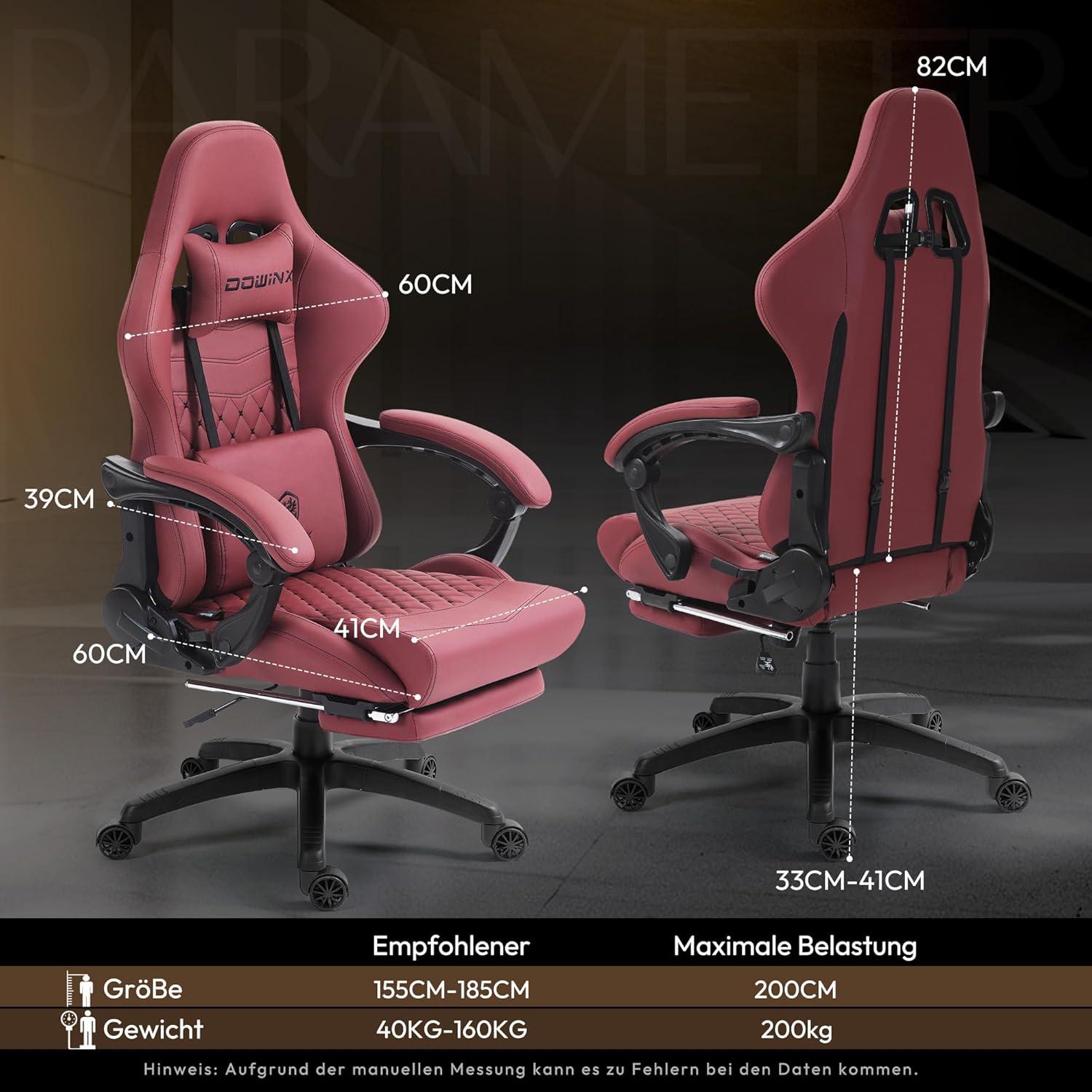 Ergonomischer Dowinx Gaming Stuhl mit Massage und Fußstütze in