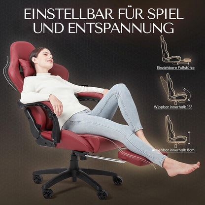 Gaming Stuhl Bürostuhl Dowinx Racing Stil Massage PU Leder Rückenlehne Weihnachtsrot