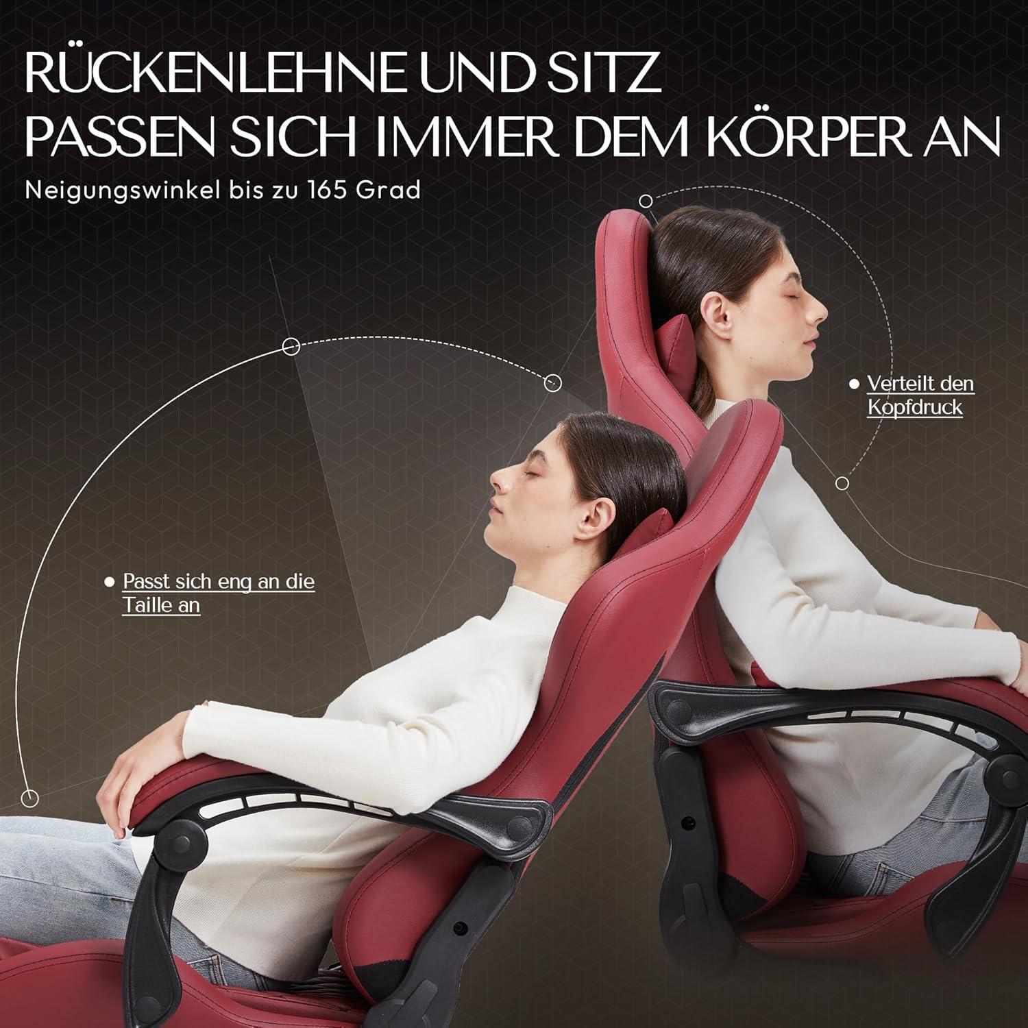 Dowinx Gaming Stuhl Bürostuhl mit Massage Lendenwirbelstütze Rot