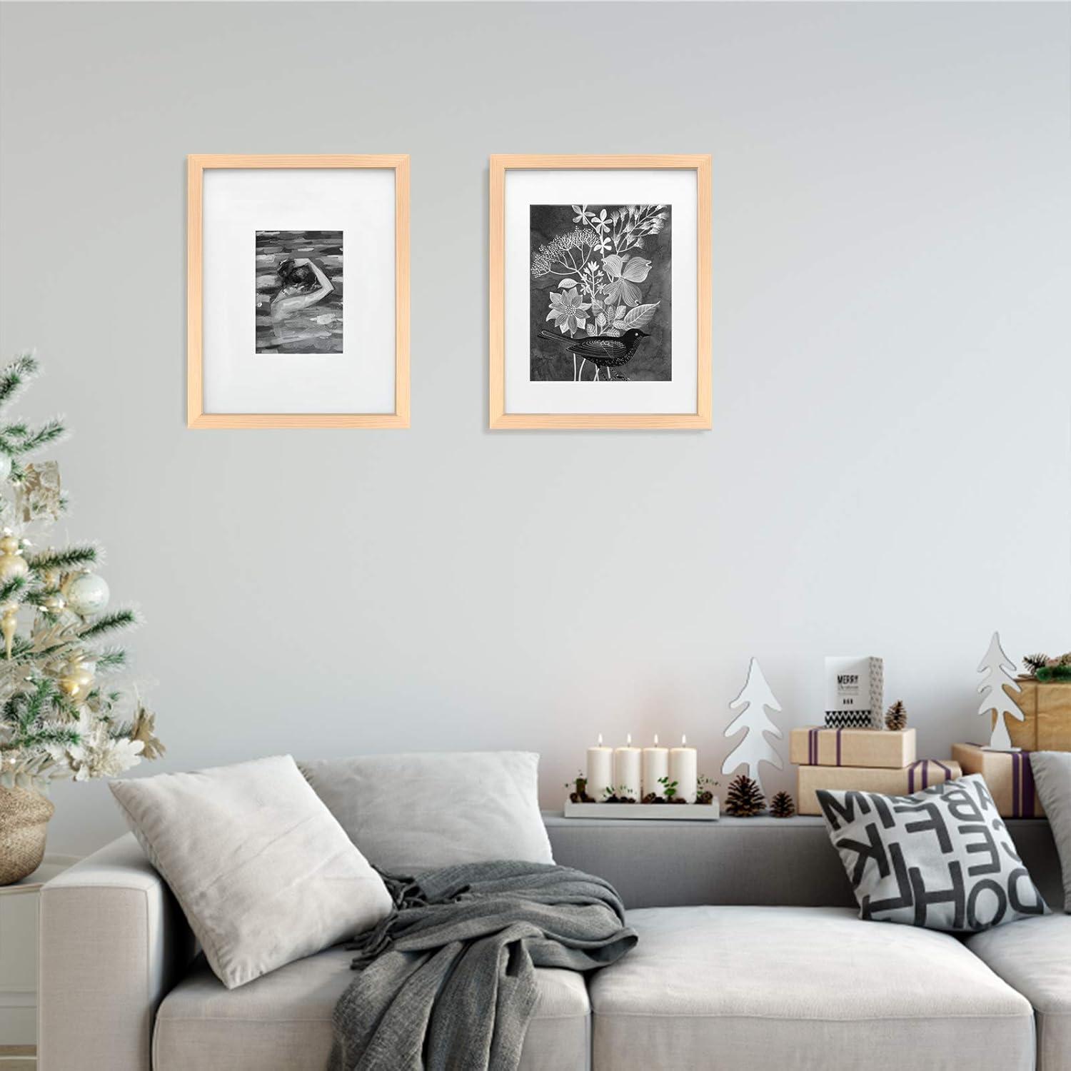 Bilderrahmen 28x36 Naturholz Acrylglas Passepartout 4er-Set